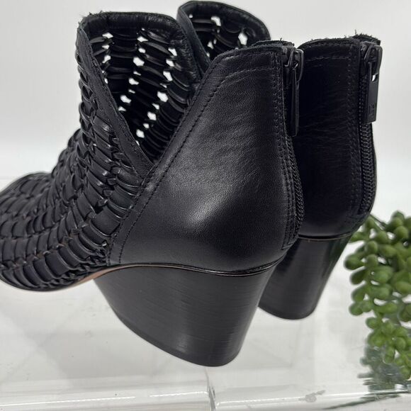 New Donald J Pliner Women's‎ JACQI Woven Wedge Peep Toe Zip Bootie Black 6 - Picture 6 of 16